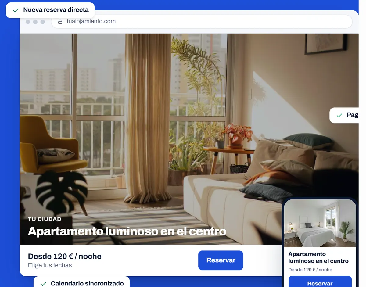 Página de OwnGuests con una maqueta de web de reservas